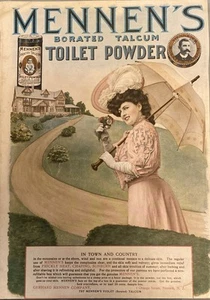 1906-Mennen’s Toilet Powder Colored RARE AD. 10X 14- Lady W/ Roses -- Free Ship - Picture 1 of 6