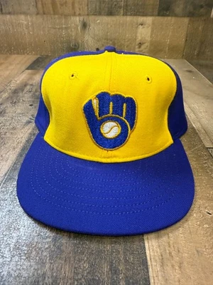 Vintage Milwaukee Brewers Roman Pro USA 7 3/8 70's 80's Leather Band NOS Wool - Image 1 of 4