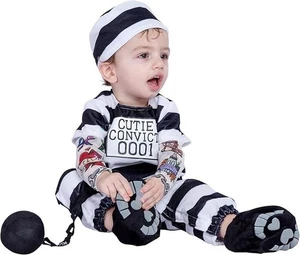 Baby Gefangenenkostüm mit Tattoo Ärmeln, Gefangenenkostüm Kleinkind für Säugling - Bild 1 von 7