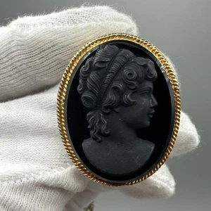 Vintage Amazing Black Glass/rasin Cameo Brooch/pendant #844 - Bild 1 von 9