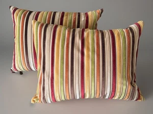 Pier 1 Imports Pillows Jewel Toned Striped Velvet Down Filled 12 x 18” Pillows 2 - Picture 1 of 7