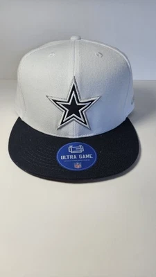 DALLAS COWBOY Ultra Game Baseball Hat Flat Bill Adj Snapback NFL White Navy NWT - Image 1 of 4