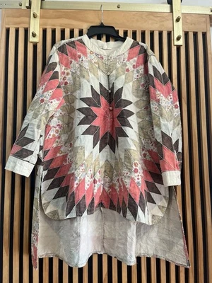 Top túnica boho acolchado azul terciopelo retazos L/XL Grannycore Cottagecore Foto 1 de 4