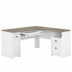 Fairview 60W L Shaped Desk in Pure White and Shiplap Gray - Engineered Wood - Picture 1 of 7
