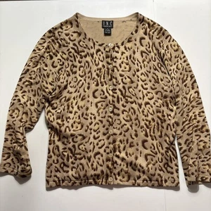 INC Women’s Small Leopard Print 3/4 Cardigan Button Up Sweater Lightweight Silk - Picture 1 of 4