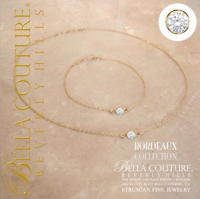 NEW BELLA BC® 6MM 1CT 14K YELLOW GOLD WHITE TOPAZ DIAMOND CHARM PENDANT NECKLACE - Image 1 of 4