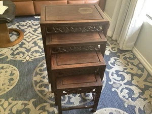 Vintage Chinese Hand carved Nesting Tables Set Of 4 - Picture 1 of 7