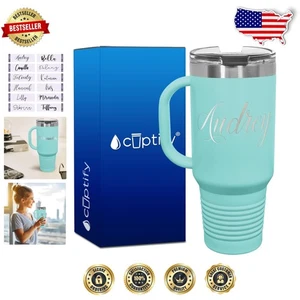 Taza de viaje personalizada de acero inoxidable Seafoam de 40 oz - Elegancia grabada con láser - Imagen 1 de 7