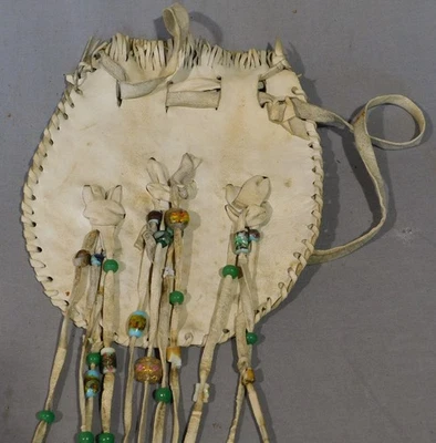 老式美洲原住民药包钱包鹿皮串珠纳瓦霍 — 第 1/4 张图片