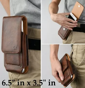 For Nokia 7.2  (6.5" x 3.5") Brown Leather Vertical Holster Pouch Belt Clip Case - Picture 1 of 8