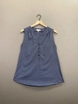 Kenar Womens Blue Blouse Diamond Pattern Button Up Sleeveless Size Medium - Image 1 of 4