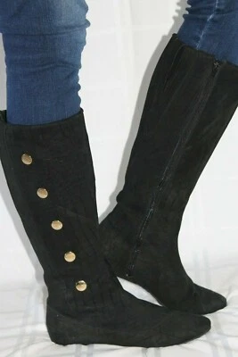 ELAINE TURNER Embossed Black Suede Leather SPENCER Tall Huntress Boots Sz 8 $395 - Image 1 of 4
