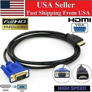HDMI Male to VGA Male Video Converter Adapter Cable for PC DVD 1080p HDTV 6FT - Picture 1 of 11