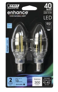 Feit Enhance 40w Equiv LED B10 Bulbs, Daylight 300 Lum E12 Dimmable Clear 2-Pack - Picture 1 of 4