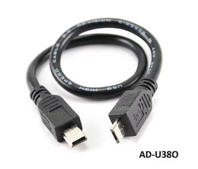 8" USB 2.0 OTG Micro-B to USB Mini-B Male/Male Tablet, GPS, PDA Adapter Cable - Image 1 of 3