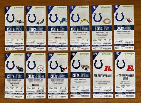 2016 NFL INDIANAPOLIS COLTS FULL TICKETS - STEELERS EAGLES RAVENS CHIEFS LIONS Cover