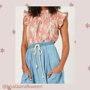 Hayden Pink Watercolor Smocked Top Ruffle Sleeves Medium NEW - Picture 1 of 14