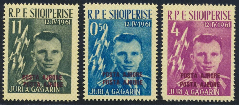 ALBANIA 1962 ERROR Set, Space Cosmonaut Yuri Gagarin with DOUBLE Overprint LOOK - Image 1 of 1