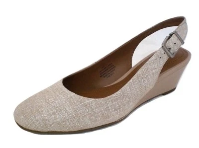Easy Spirit Safra wedge slingback pumps taupe tan leather sz  8 WIDE New         - Image 1 of 4