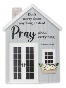 Porcelain House Plaque Pray About Everything Religious Gift New and Boxed - Foto 1 di 3
