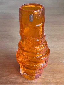 WHITEFRIARS GLASS Geoffrey Baxter Textured Hooped Vase, Tangerine, with Label - Picture 1 of 10