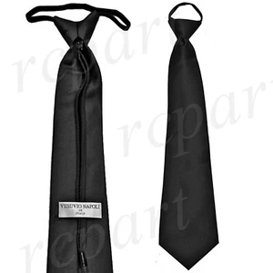 New formal men's pre-tied ready knot necktie polyester solid wedding party Black - Picture 1 of 2