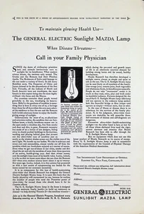 VINTAGE 1930s Print Ad ~ General Electric Sunlight Mazda Lamp ~ To maintain... - Picture 1 of 1