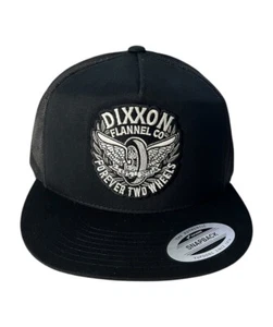 Dixxon Forever Two Wheels Black w White Logo Flat Bill Trucker Hat New Unworn - Picture 1 of 1
