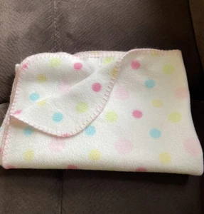 Small Wonders Fleece Baby Girl Blanket Pink Yellow Blue Green Polka Dots Lovey - Picture 1 of 6