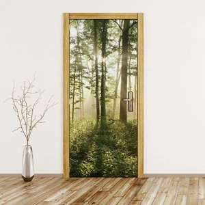 Türposter Türtapete selbstklebend Aufgehende Sonne nebligen Wald - Bild 1 von 6