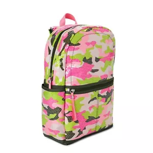 NUEVO CON ETIQUETAS Wonder Nation Rosa Camuflaje Lentejuelas 17" Mochila Escuela Libro Bolso de Mano Tamaño Completo - Imagen 1 de 6
