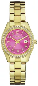 Caravelle New York Ladies' Stainless Steel Gold Pink Crystal Dial Wrist Watch - Picture 1 of 1
