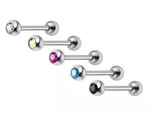 Piercing Bilanciere Lingua con Sfera Gemma Zircone Cristallo Corpo Gioielli anche per Capezzolo - Foto 1 di 13