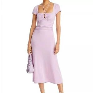 NWT Cinq a Sept Janis Dress Ruched Keyhole Stretch Jersey Midi Pale Iris Sz 6 - Picture 1 of 15