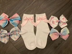 mermaid hair bow Clips X 4 and Matching bow socks Set - Picture 1 of 4