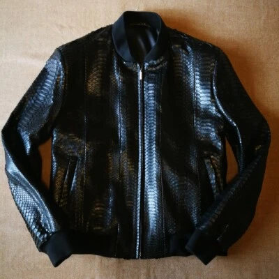 Chaqueta de cuero de piel de serpiente Brioni negra talla 52 Foto 1 de 4