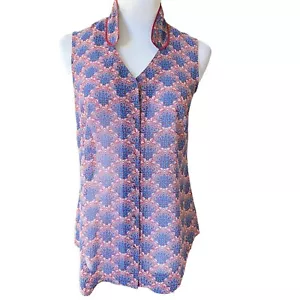 CAbi Blouse XS Burgundy Blue V Neck Sleeveless Floral Geometric Career #3620 - Picture 1 of 6