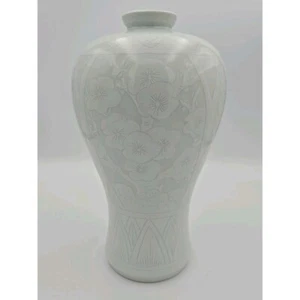 Chinese Porcelain Plum Vase White Glazed Floral Ming Mark Reproduction Decor - Picture 1 of 7