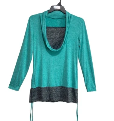 Active-Wear Топ женщин размер M/L капот шеи длинным рукавом зеленый серый собранными в Рюш шелковистый - Изображение 1 из 4