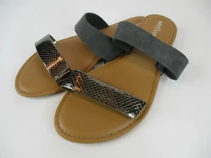 WEST LOOP WOMENS SMALL 5/6 SANDALS SLIDES CUSHIONED INSOLES METALLIC SILVER NWT - Picture 1 of 9