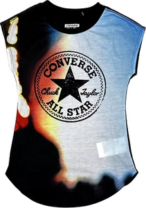 Converse Kids Multicolor Cap Sleeve Polyester All Star Logo Casual T Shirt Sz S - Picture 1 of 3