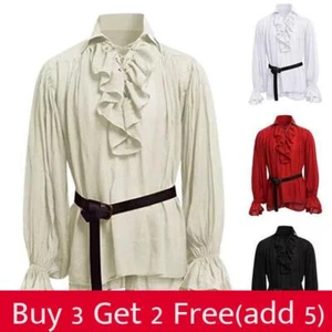 Classic Men Medieval Renaissance Pirate Shirt With Long Sleeve Stylish Design - Picture 1 of 11