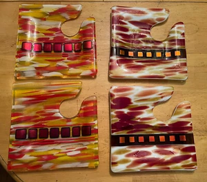 MCM Art Deco Mingling Hors D'oeuvres Appetizer Wine Glass Plates Set Of  4 - Picture 1 of 7