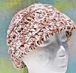 Gorro de Crochet Mano Gorro Calavera Gorra, Marrón Grueso Blanco ¡Nuevo ENVÍO GRATUITO! - Imagen 1 de 7