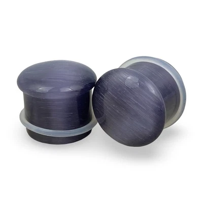 Pair of Violet Cat Eye Stone Single Flare Plugs (STN-722) set ear gauges - Image 1 of 4