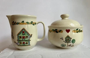 Thomson Keramik VOGELHAUS Herz Rebe Rand Steinzeug Zuckerdose & Milchkännchen Set - Bild 1 von 17