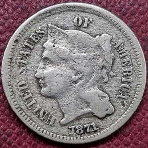 1871 Three Cent Piece 3c Nickel Circulated #92846 - Picture 1 of 2