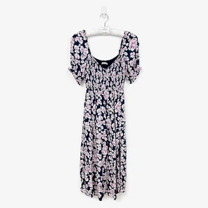 Abercrombie & Fitch gesmoktes Midikleid Blumen Gr. M marine rosa Landhaus romantisch - Bild 1 von 4