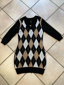 NEU DAMEN TRAUM-STRICK-MINI-KLEID/LONG-PULLI Gr.XS RAUTEN-MUSTER 3/4 ARM V-AUSSC - Bild 1 von 9
