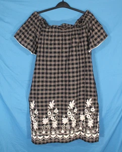 UNCLE FRANK Anthropologie PLAID Floral Embroidered OFF-THE-SHOULDER DRESS Sz L - Picture 1 of 6